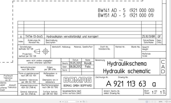 Bomag BW141AD 5 BW151AD 5 Hydraulic Schematic Drawing No A92111363 01 2012 EN DE