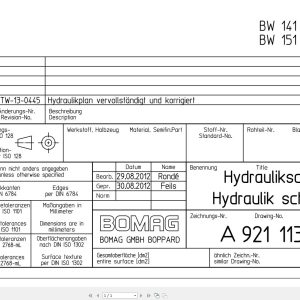 Bomag BW141AD 50 BW151AD 50 Hydraulic Schematic Drawing No A92111367 01 2012 EN DE