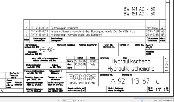 Bomag BW141AD 50 BW151AD 50 Hydraulic Schematic Drawing No A92111367 03 2012 EN DE