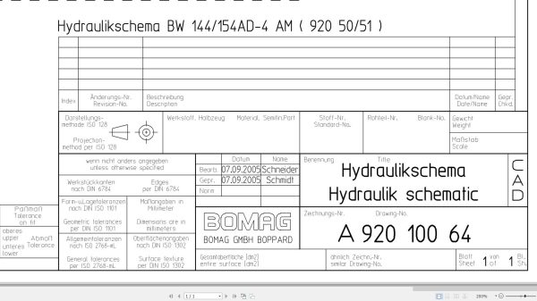 Bomag BW144AD 4 AM BW154AD 4 AM Hydraulic Schematic Drawing No 92010064 2005 EN DE