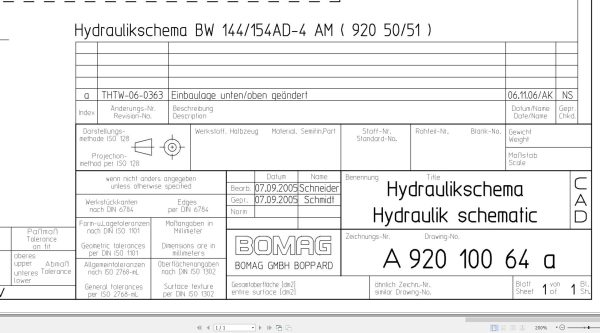 Bomag BW144AD 4 AM BW154AD 4 AM Hydraulic Schematic Drawing No 92010064 01 2005 EN DE