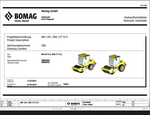 Bomag BW145D 5 BW177D 5 Hydraulic Schematic Function 260 2014 EN DE