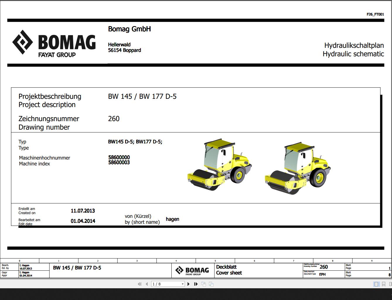Bomag BW145D 5 BW177D 5 Hydraulic Schematic Function 260 2014 EN DE