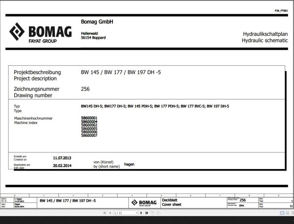 Bomag BW145 177 197DH 5 BW145PDH 5 BW177BVC 5 Hydraulic Schematic Function 256 2014 EN DE