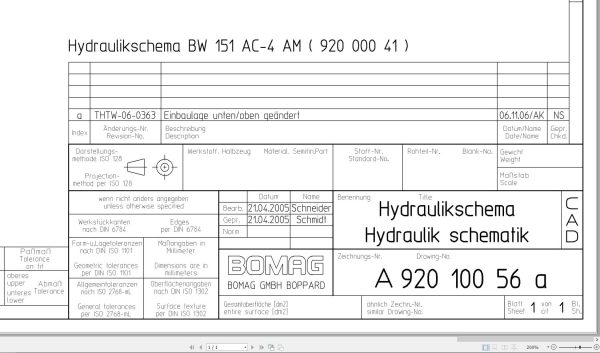 Bomag BW151 AC 4 AM Hydraulic Schematic Drawing No A92010056 01 2005 EN DE