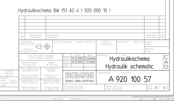 Bomag BW151 AC 4 Hydraulic Schematic Drawing No A92010057 2004 EN DE