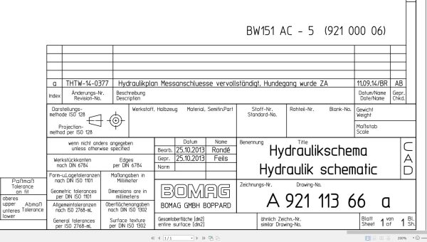 Bomag BW151 AC 5 Hydraulic Schematic Drawing No A92111366 01 2013 EN DE
