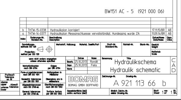 Bomag BW151 AC 5 Hydraulic Schematic Drawing No A92111366 02 2013 EN DE