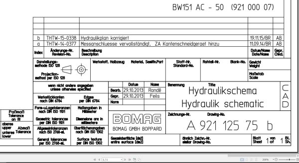 Bomag BW151 AC 50 Hydraulic Schematic Drawing No A92112575 02 2013 EN DE