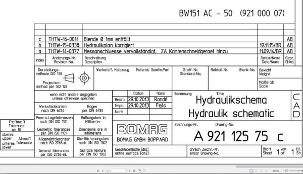 Bomag BW151 AC 50 Hydraulic Schematic Drawing No A92112575 03 2013 EN DE