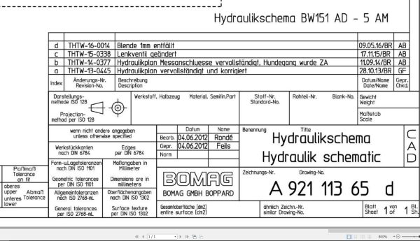 Bomag BW151 AD 5 AM Hydraulic Schematic Drawing No 92111365 04 2012 EN DE
