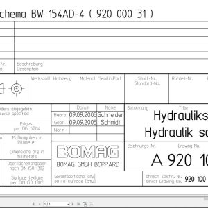 Bomag BW154 AD 4 Hydraulic Schematic Drawing No A92010068 2005 EN DE
