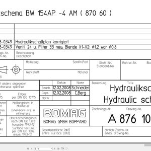 Bomag BW154 AP 4AM Hydraulic Schematic Drawing No 87610101 2008 EN DE