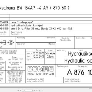 Bomag BW154 AP 4AM Hydraulic Schematic Drawing No 87610101 3 2008 EN DE