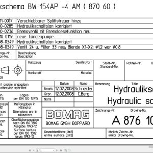 Bomag BW154 AP 4AM Hydraulic Schematic Drawing No 87610101 6 2008 EN DE