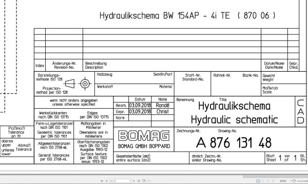 Bomag BW154 AP 4i TE Hydraulic Schematic Drawing No 87613148 2018 EN DE