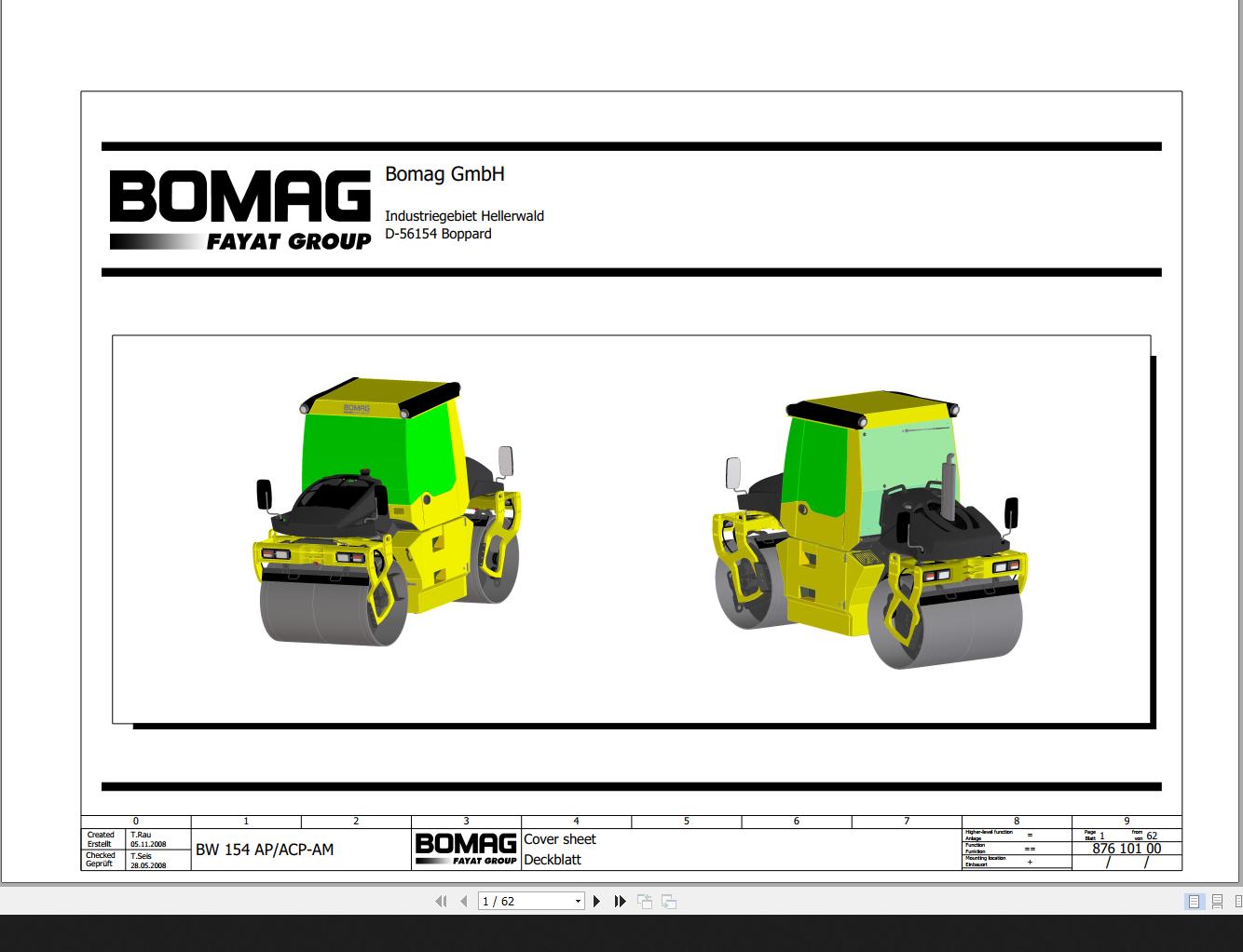 Bomag BW154 AP BW154 ACP AM Circuit Diagram Drawing No 87610100 2008 EN DE