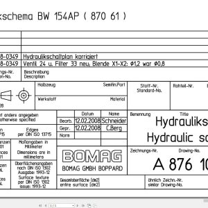 Bomag BW154 AP Hydraulic Schematic Drawing No 87610102b 2008 EN DE
