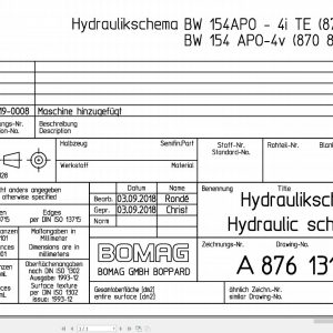 Bomag BW154 APO 4i TE BW154 APO 4v Hydraulic Schematic Drawing No 87613151 2018 EN DE