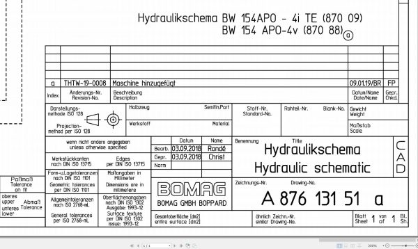 Bomag BW154 APO 4i TE BW154 APO 4v Hydraulic Schematic Drawing No 87613151 2018 EN DE