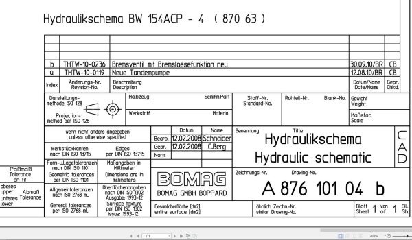 Bomag BW154ACP 4 Hydraulic Schematic Drawing No 87610104 2 2008 EN DE