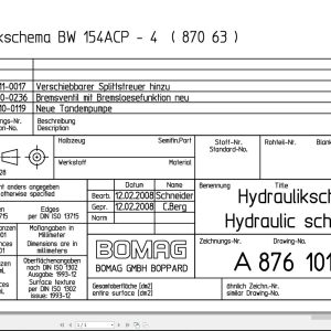 Bomag BW154ACP 4 Hydraulic Schematic Drawing No 87610104 3c 2008 EN DE