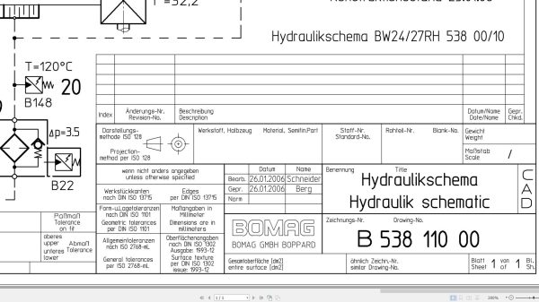 Bomag BW24 27RH Hydraulic Schematic Drawing No 53811000 2006 EN DE 1