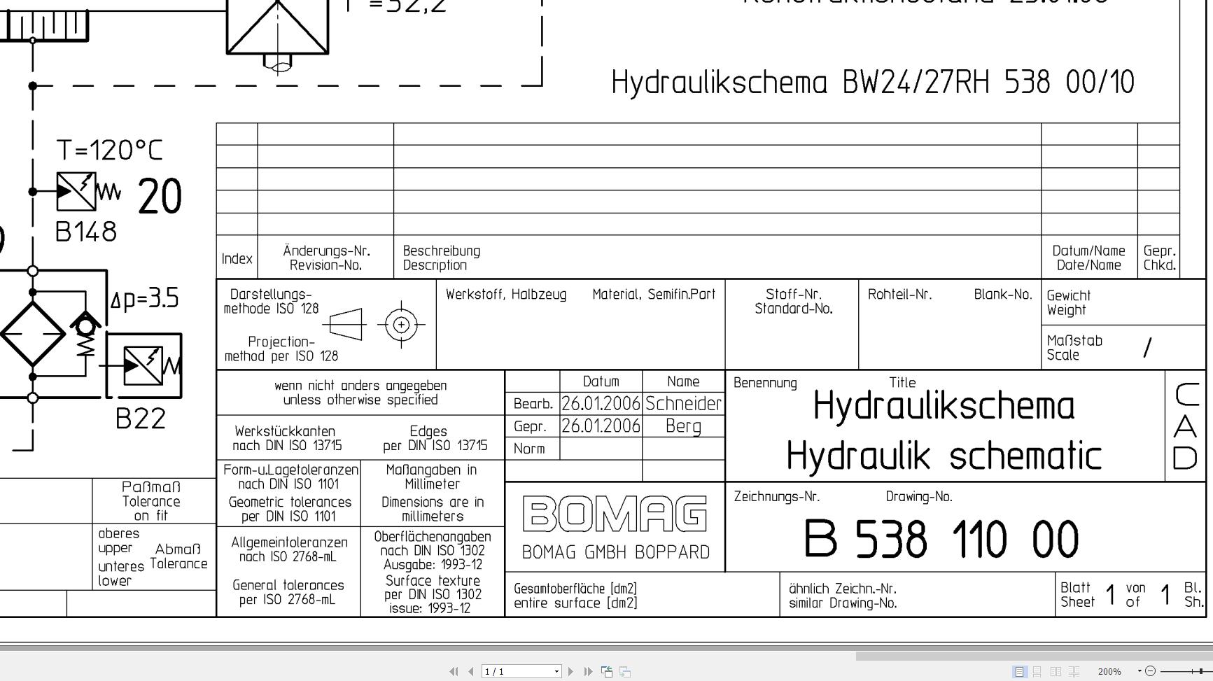 Bomag BW24 27RH Hydraulic Schematic Drawing No 53811000 2006 EN DE 1