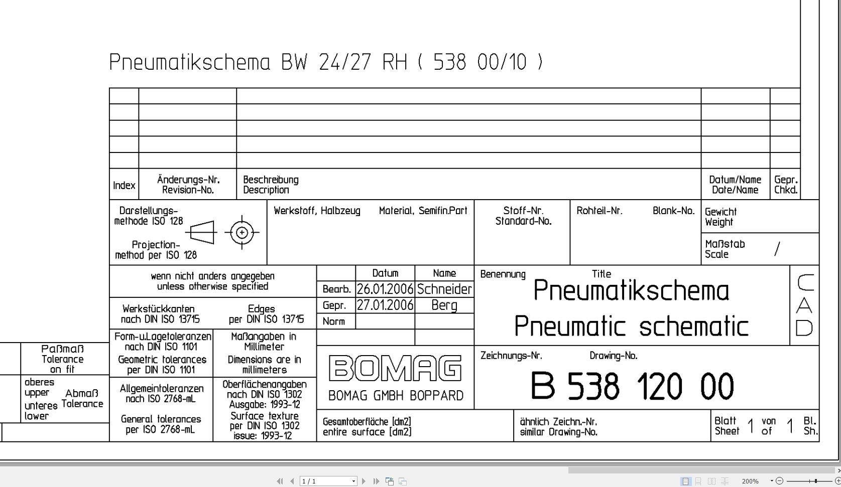 Bomag BW24 27RH Pneumatic Schematic Drawing No B53812000 2006 EN DE 1
