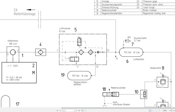 Bomag BW24 27RH Pneumatic Schematic Drawing No B53812000 2006 EN DE 1 1