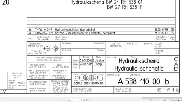 Bomag BW24 27RH538 Hydraulic Schematic Drawing No A53811000 2006 EN DE 1