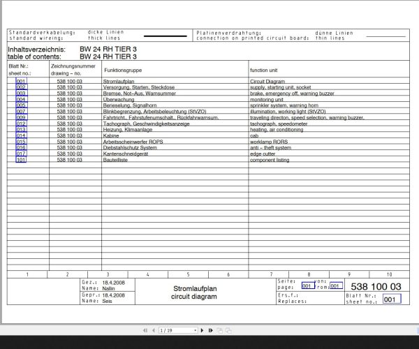 Bomag BW24RH Tier3 Circuit Diagram Drawing No 53810003 00 2008 EN DE