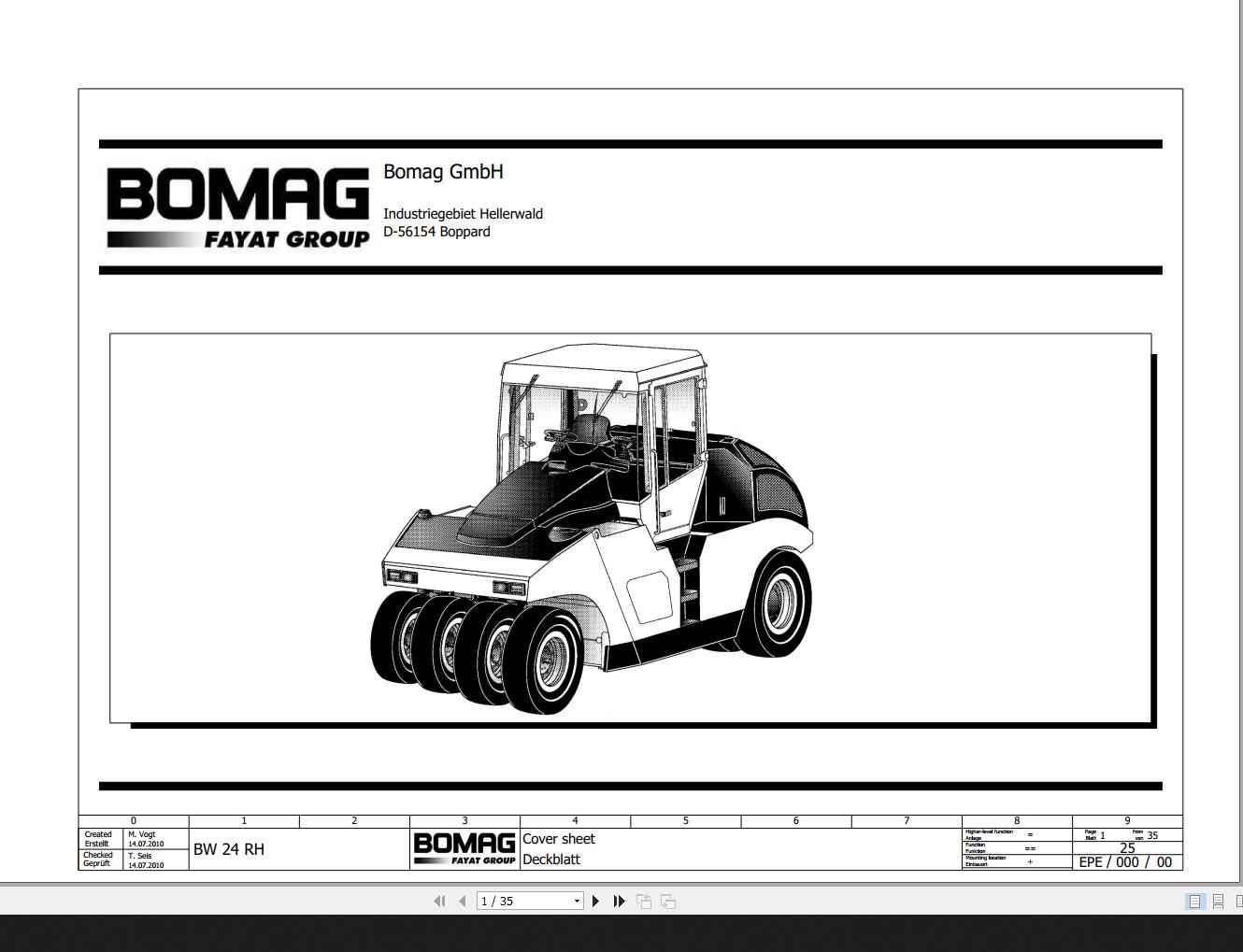 Bomag BW24RH Wiring Diagram Function 25 2010 EN DE