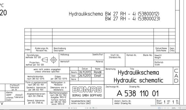 Bomag BW27RH 4i Hydraulic Schematic Drawing No A53811001 2013 EN DE 1