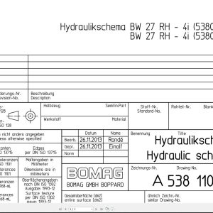 Bomag BW27RH 4i Hydraulic Schematic Drawing No A53811001 2013 EN DE