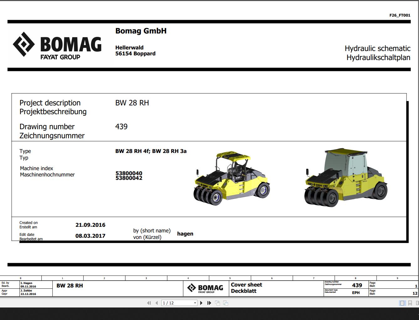 Bomag BW28RH4f BW28RH3a Hydraulic Schematic Function 439 2017 EN DE 1