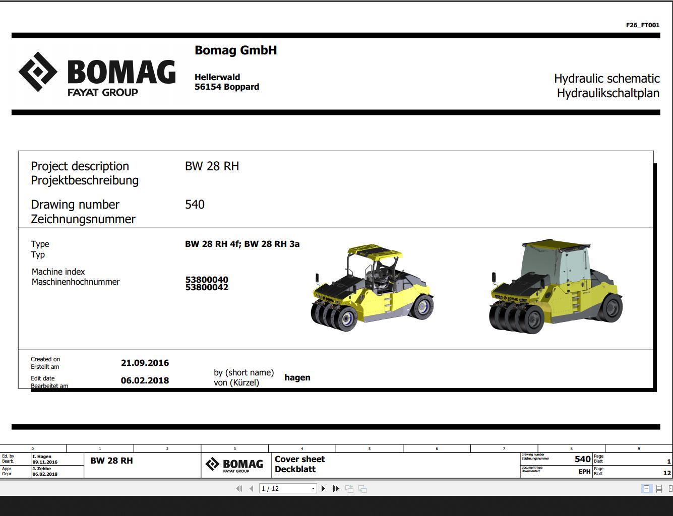 Bomag BW28RH4f BW28RH3a Hydraulic Schematic Function 540 2018 EN DE 1