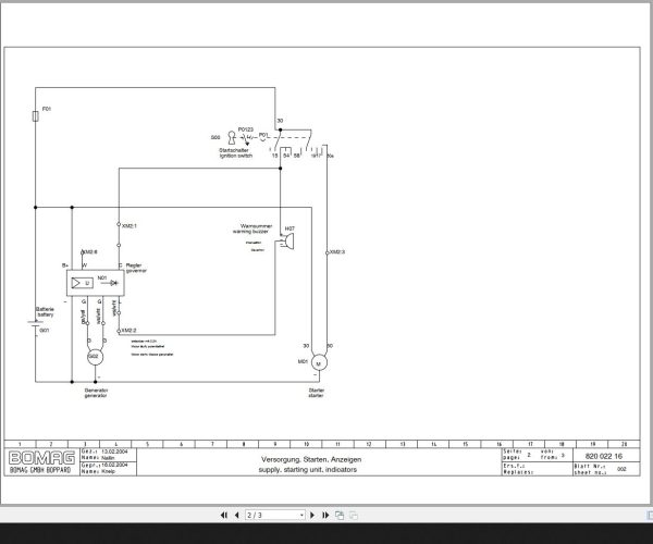 Bomag BW62 65H Hatz Motor Circuit Diagram Drawing No 82002216 2004 EN DE 1 1