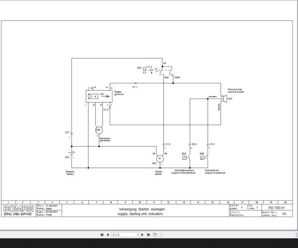 Bomag BW71E 2 Hatz Engine 1B20 Circuit Diagram Drawing No 79210001 2001 EN DE 1