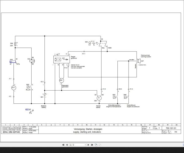 Bomag BW71EHB 2 Hatz Engine 1B40 Circuit Diagram Drawing No 79310101 2002 EN DE 1