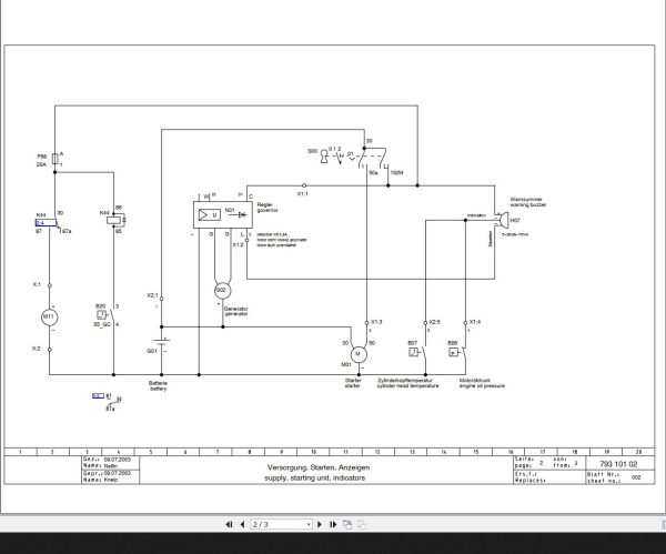 Bomag BW71EHB 2 Hatz Engine 1B40 Circuit Diagram Drawing No 79310102 2003 EN DE 1 1