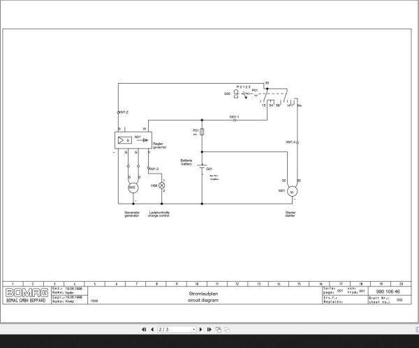 Bomag BW75H with Yanmar Engine Circuit Diagram Drawing No 82003119 1998 EN DE 1