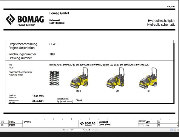 Bomag BW80 90 100 AD 5 ADM 5 SC 5 ACM 5 SCC Hydraulic Schematic Function 289 2014 EN DE