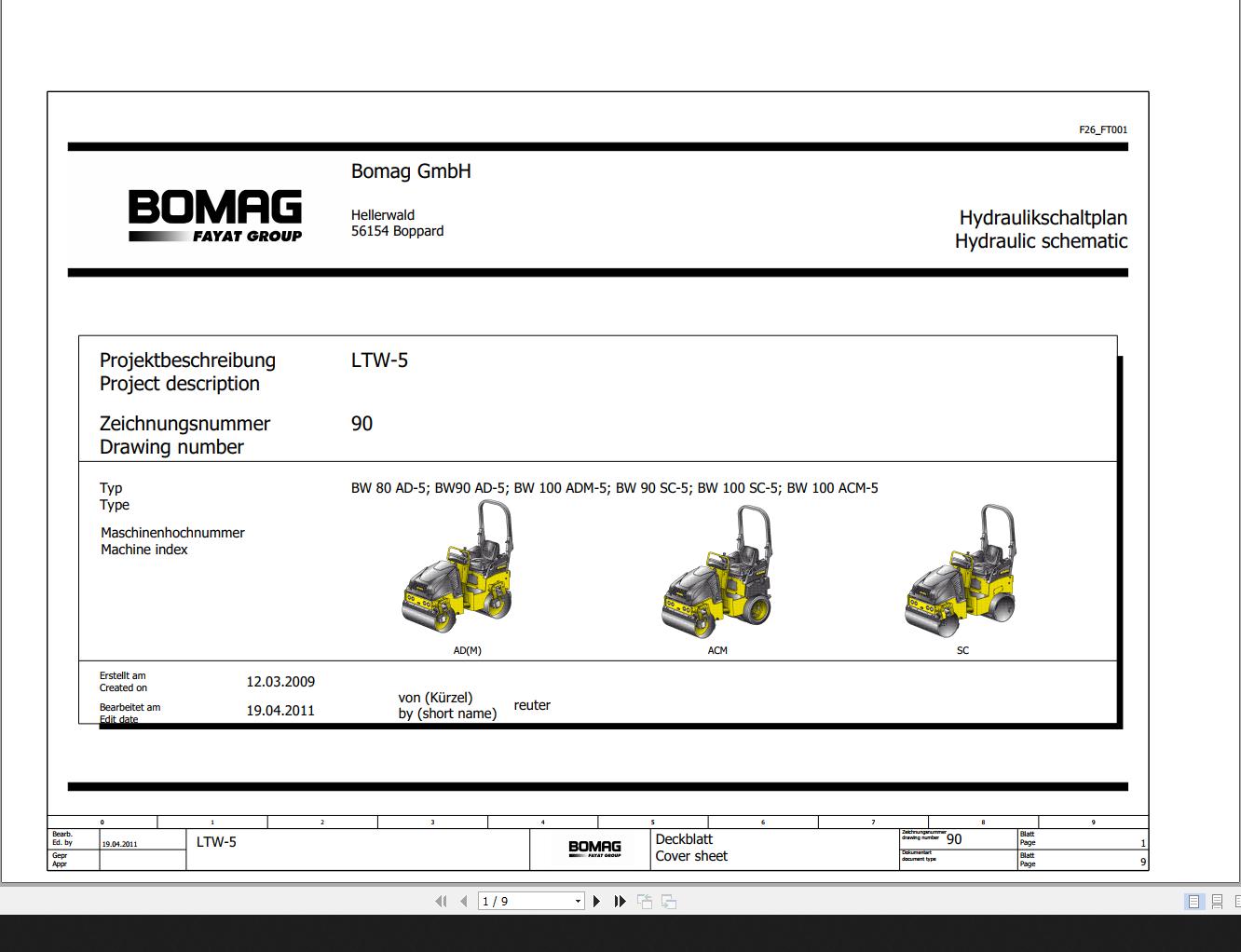 Bomag BW80 90 100 AD 5 ADM 5 SC 5 Hydraulic Schematic Function 90 2011 EN DE 1