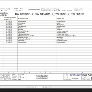 Bomag BW80 90AD 2 BW100ADM 2 BW90AC 2 BW80ADS Circuit Diagram Drawing No 80150211 2001 EN DE