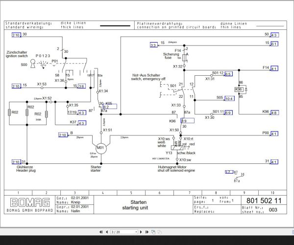 Bomag BW80 90AD 2 BW100ADM 2 BW90AC 2 BW80ADS Circuit Diagram Drawing No 80150211 2001 EN DE 1