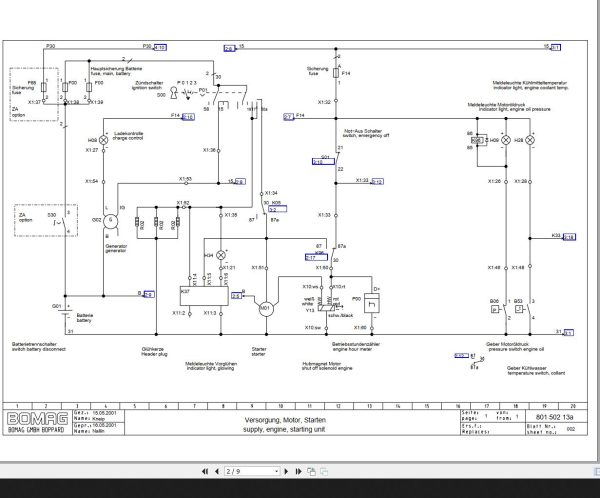 Bomag BW80 90AD 2 BW100ADM 2 BW90AC 2 BW80ADS Circuit Diagram Drawing No 80150213 2001 EN DE 1 1