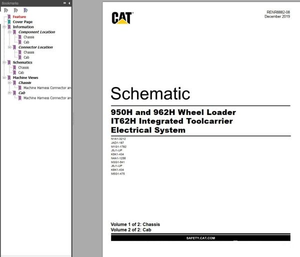CAT Wheel Loader 950H 962H IT62H Integrated Toolcarrier Electrical System Schematic 1