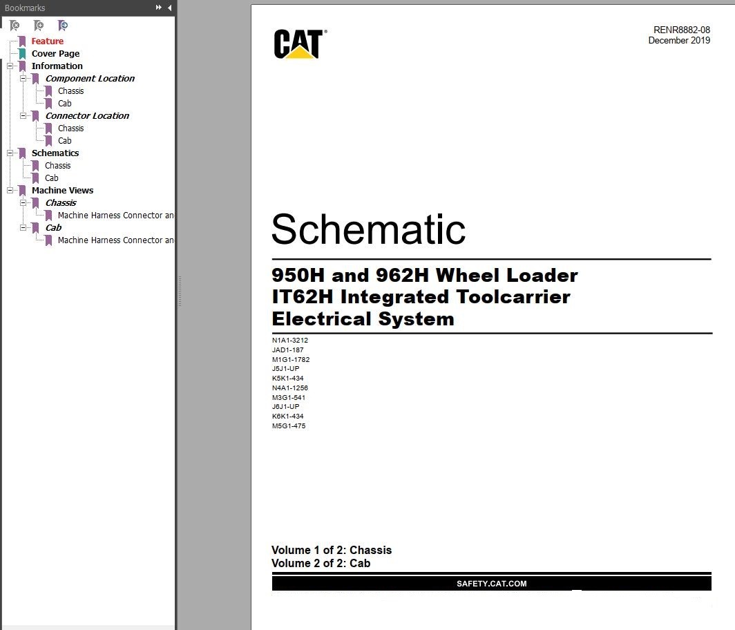 CAT Wheel Loader 950H 962H IT62H Integrated Toolcarrier Electrical System Schematic 1