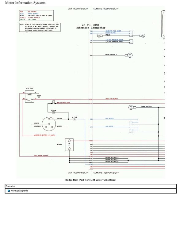 Cummins Truck Dodge Ram 24 Valve Turbo Diesel Wiring Diagram